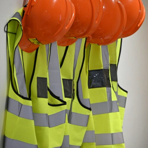 Workwear safety equipment — hi-vis vest and hard hat